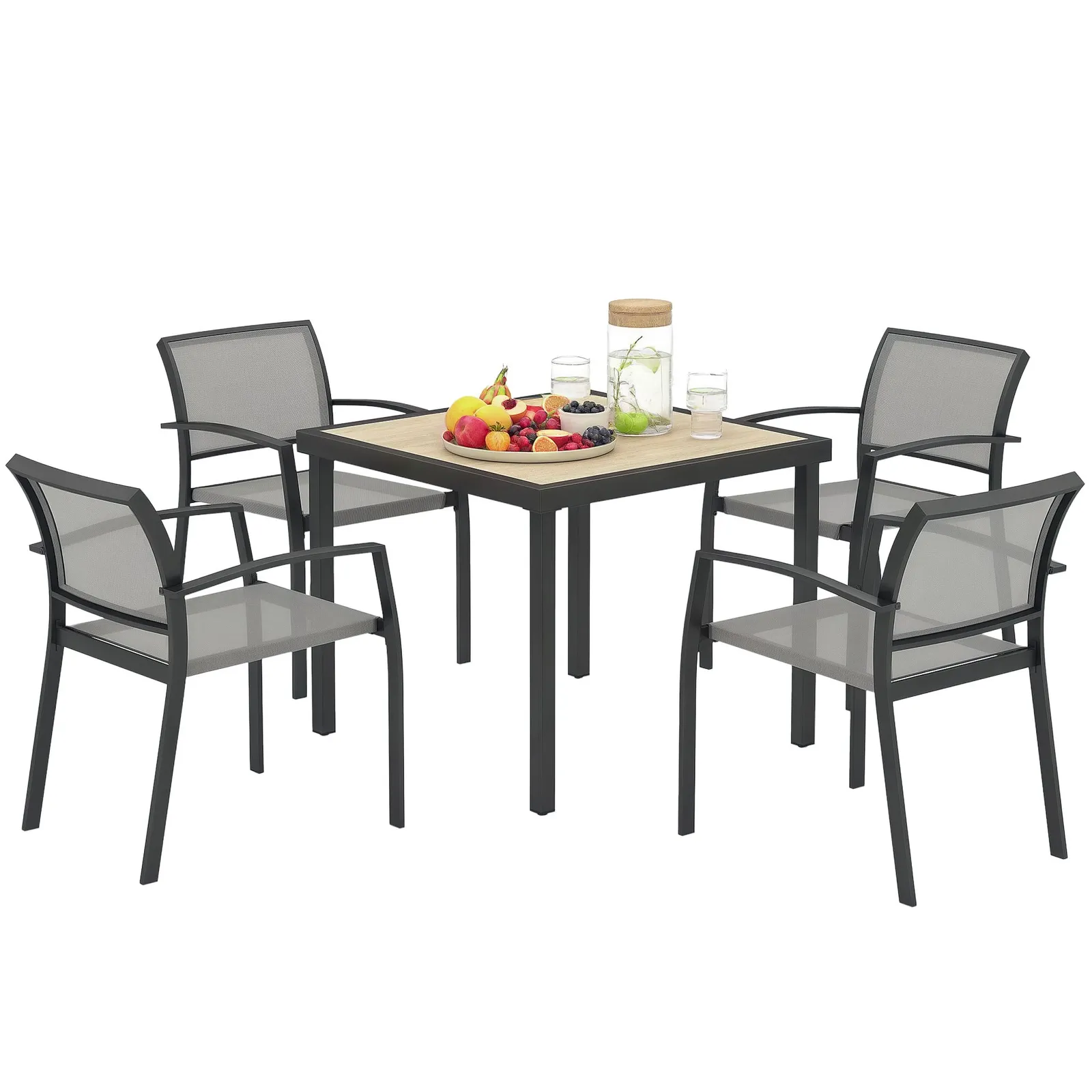 OUTSUNNY 5 Piece Garden Furniture Set with 4 Stackable Armchairs, Grey 2