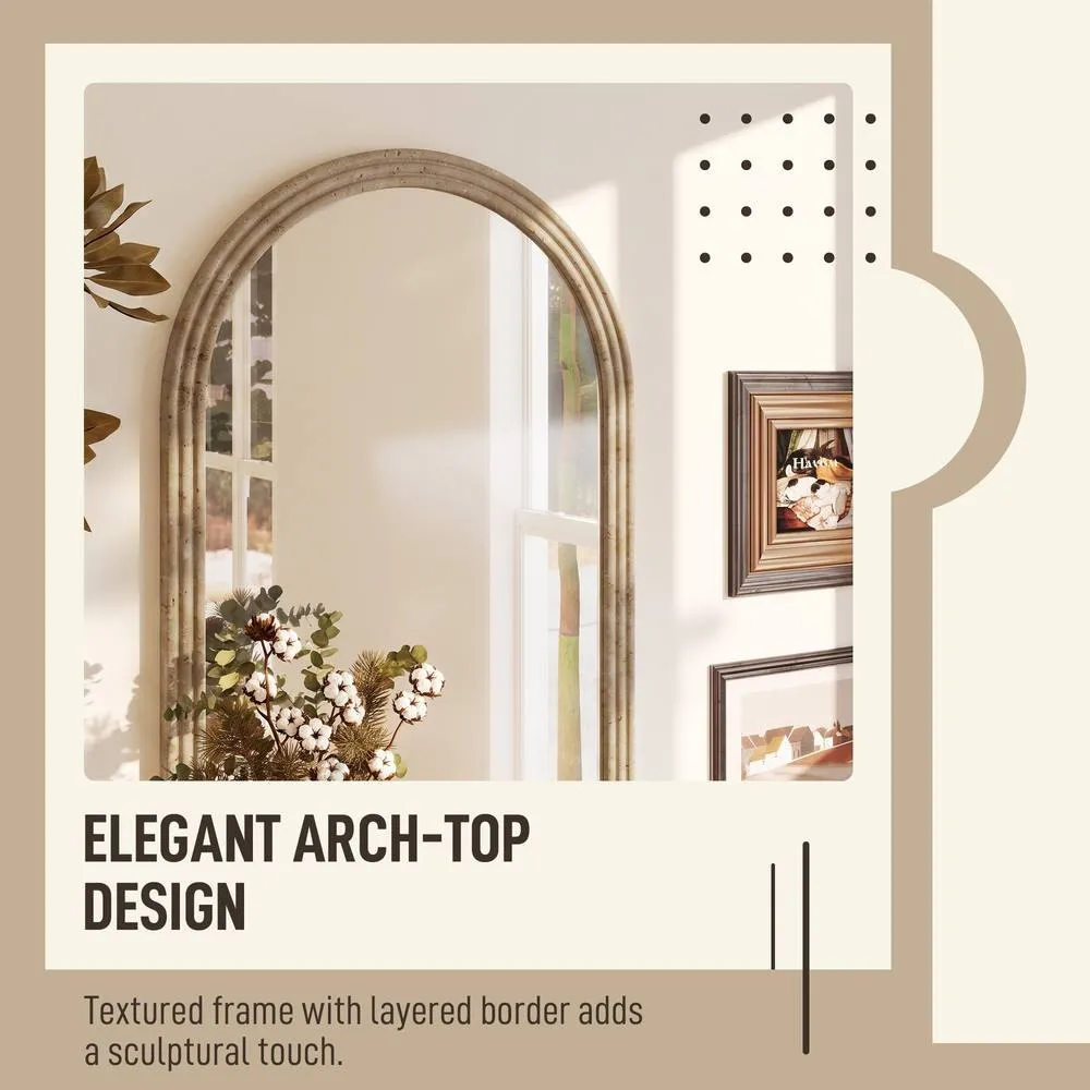 HOMCOM Modern Wall-Mounted Mirror with Grooved Edge, Brown 4