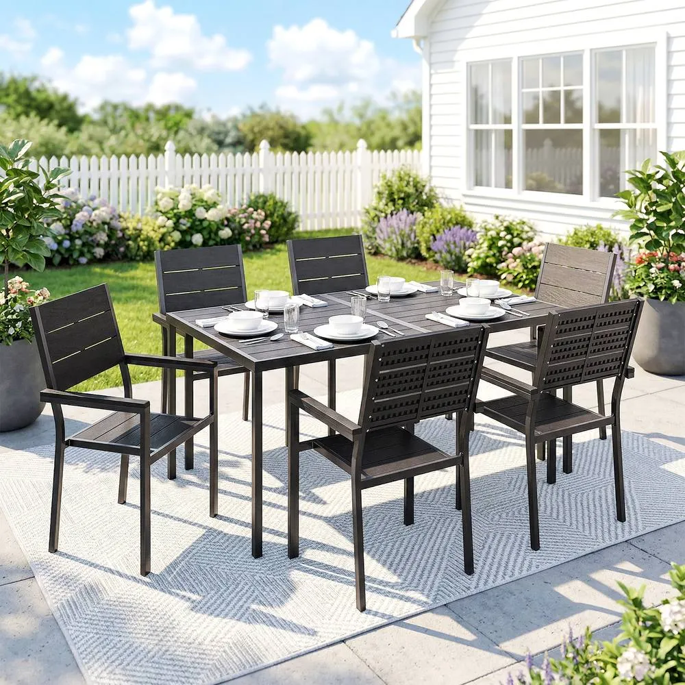 OUTSUNNY 7 Pieces Outdoor Dining Set, Garden Table & Chairs Set, Black