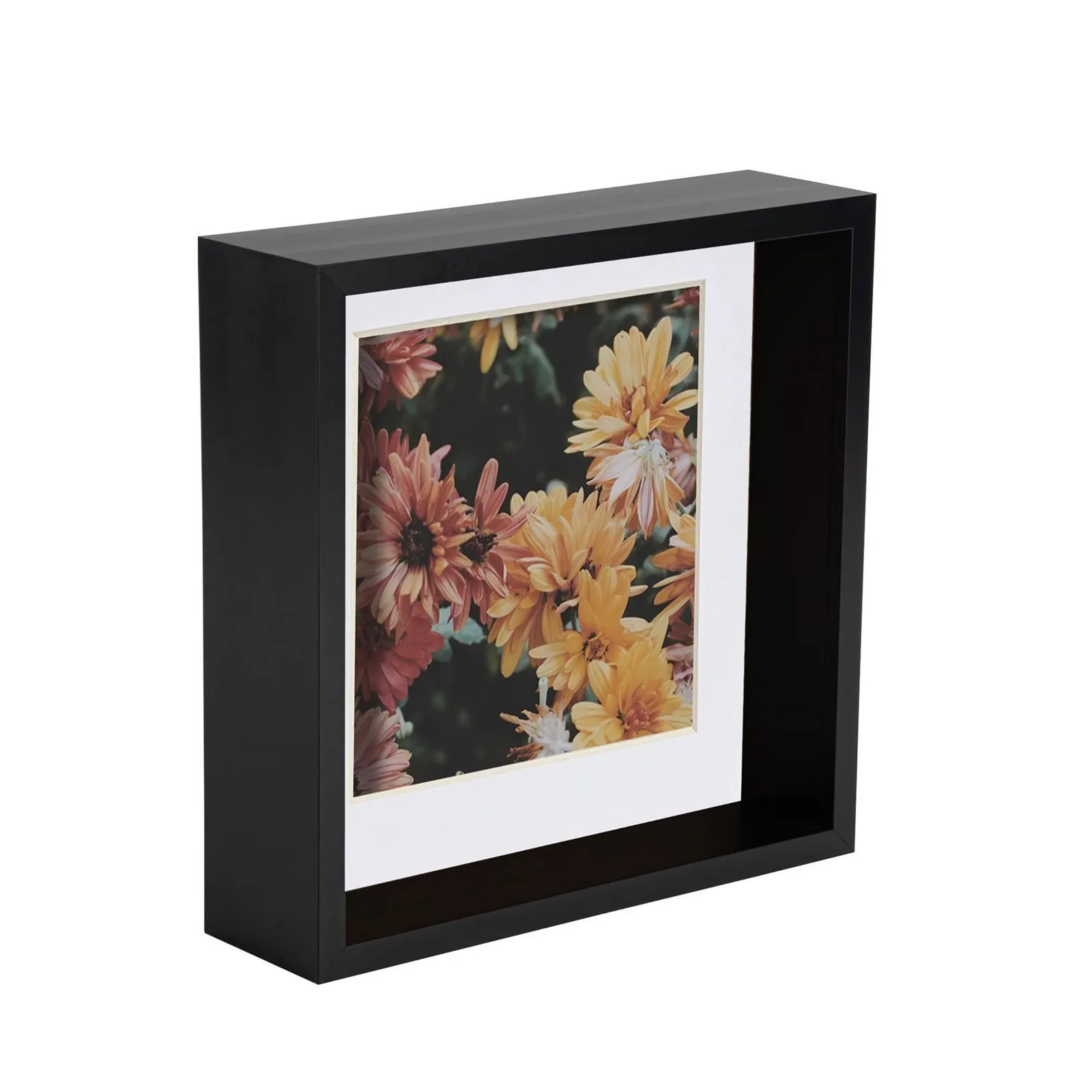 Nicola Spring 3D Deep Box Photo Frame - 8 x 8" with 6 x 6" Mount - White Mount in Black 1