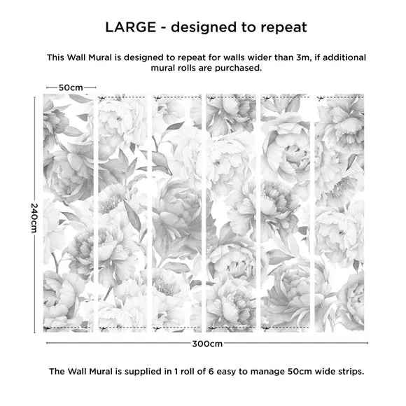 Tonal Peony Floral Wall Mural 4