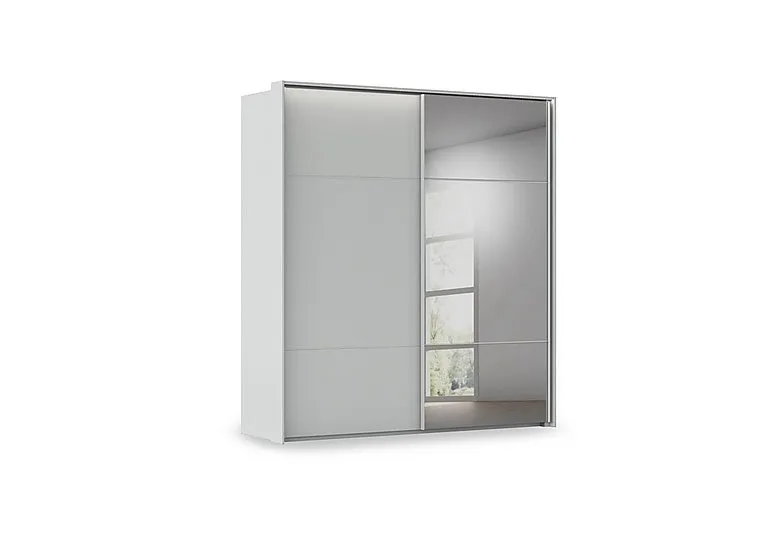 Haven 210cm 2 Door Slider Wardrobe with 1 Décor Door, 1 Mirror Door and Lights - Silk Grey/Silk Grey Front