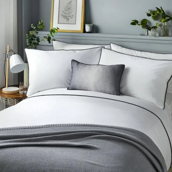 Serene Pom Pom Duvet Cover and Pillowcase Set Grey 1