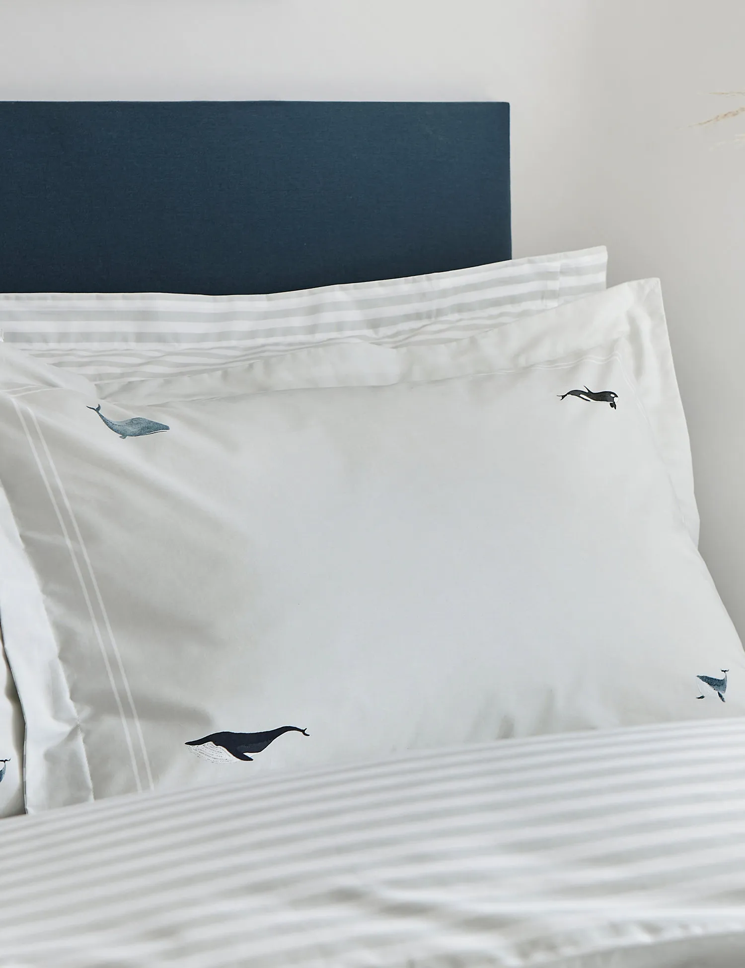 M&S Sophie Allport 2 Pack Pure Cotton Whale Oxford Pillowcases