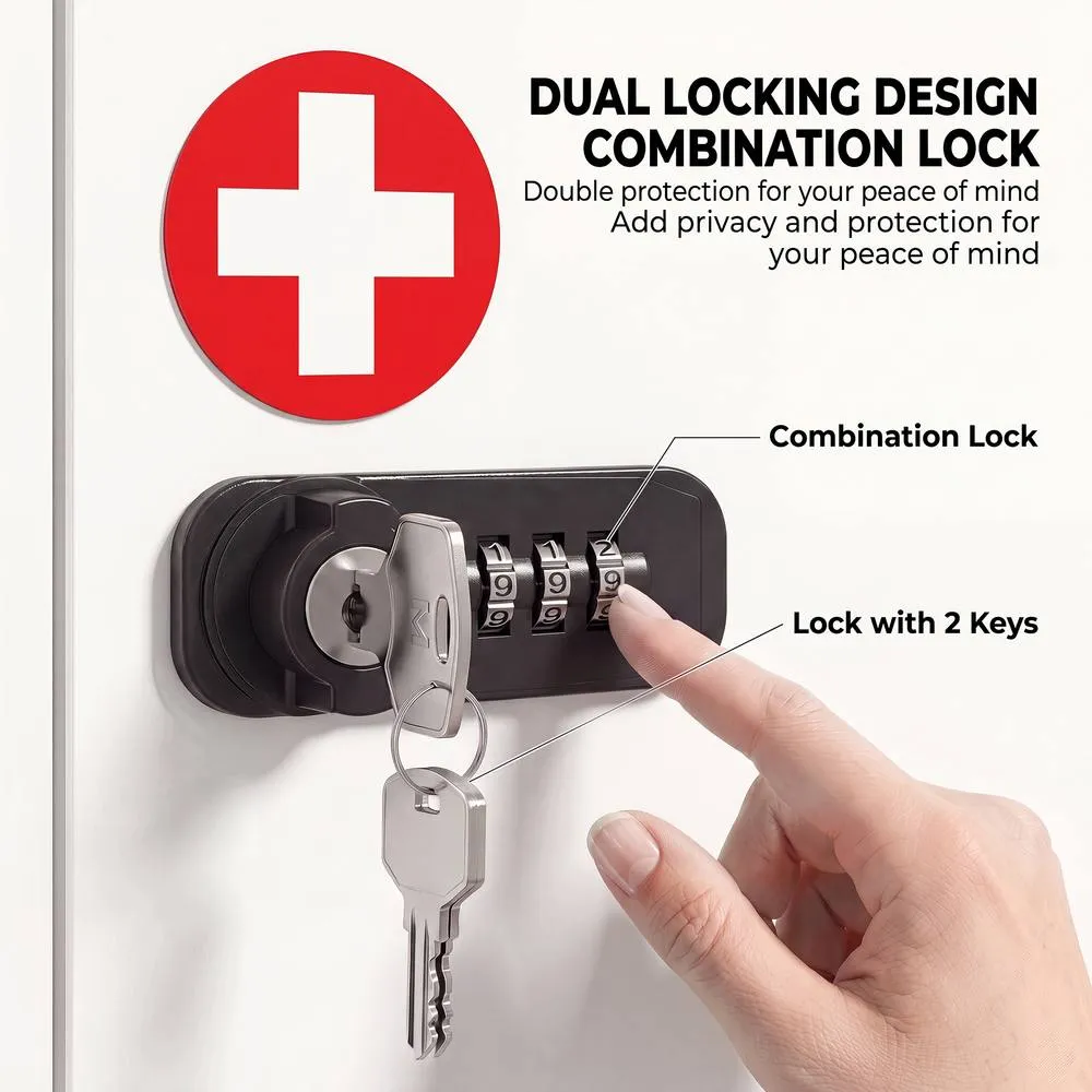 HOMCOM Medicine Cabinet, Medical Cabinet w/ Combination & Key Lock, White 4