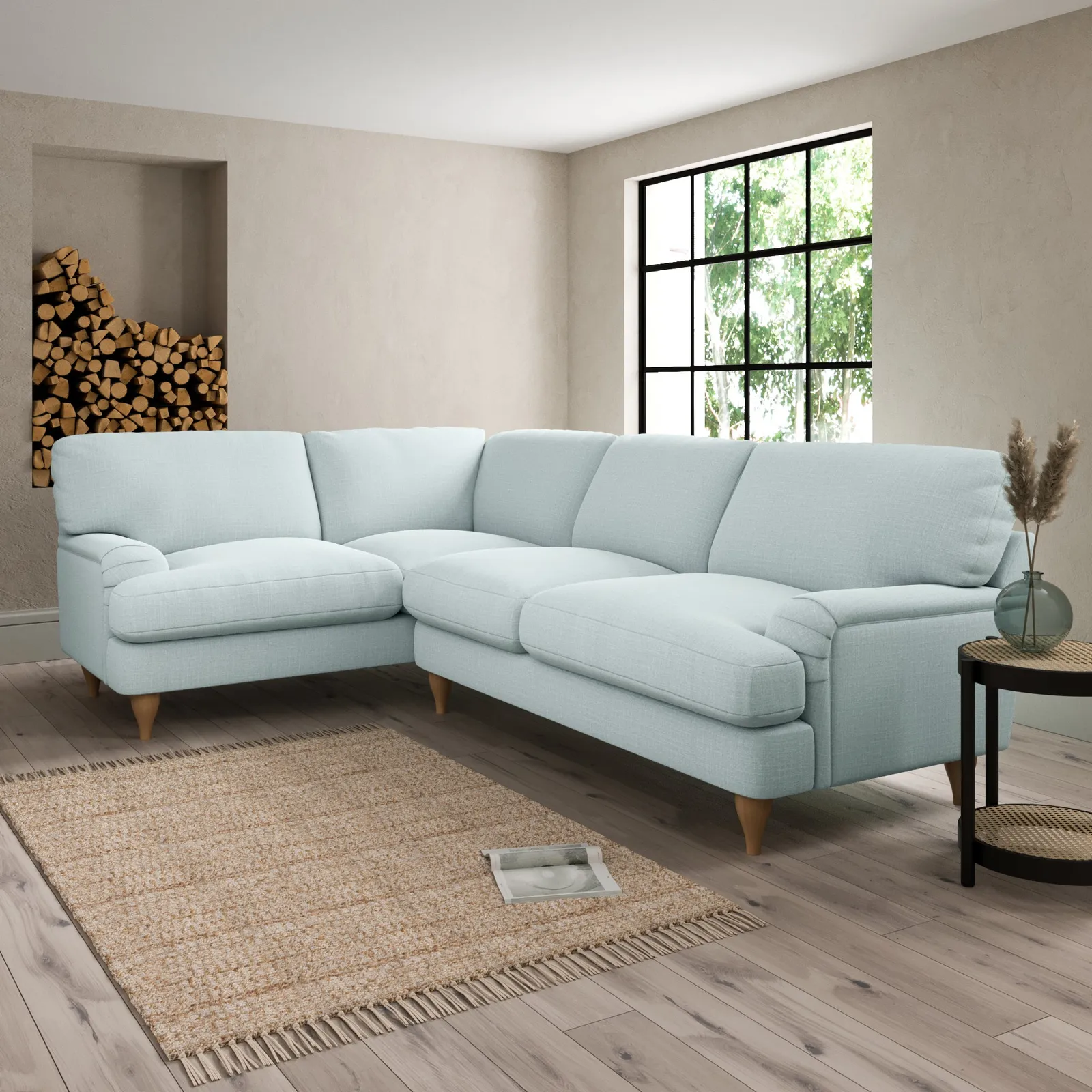 Darwin Slub Cotton Blend Left Hand Corner Sofa Slub Cotton Light Mineral