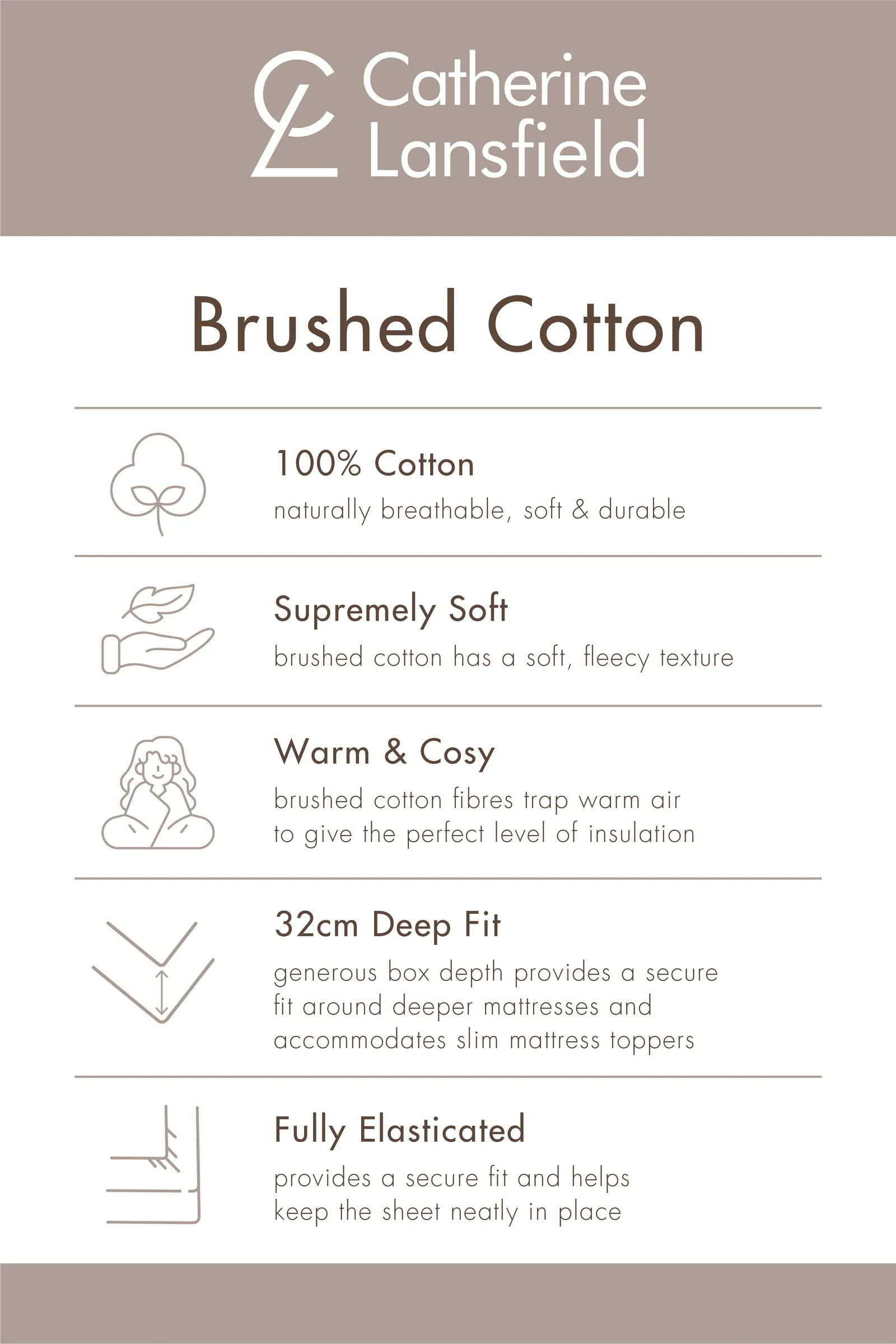 Catherine Lansfield Cosy Brushed 100% Cotton 32cm Deep Fitted Sheet in Cream 4