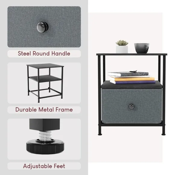 Maye 1 Drawer Fabric Bedside Table 3