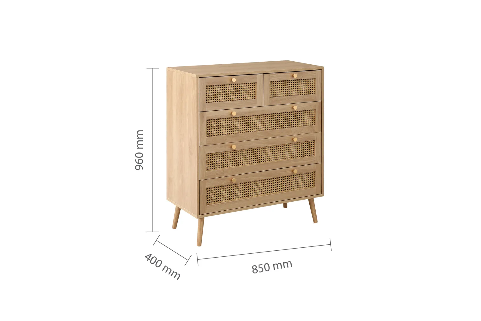 Birlea Croxley Chest of 5 Drawers Rattan Croxley Mid Century Modern in Natural 6
