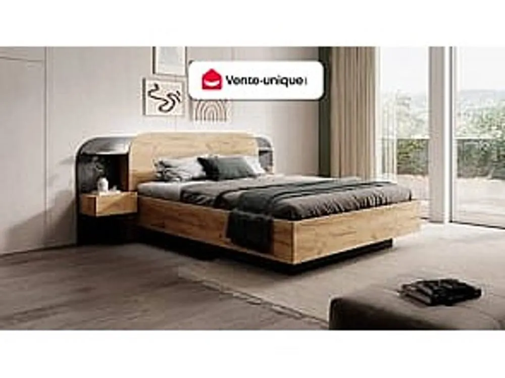 Vente-unique Bed With Bedside Tables 160 X 200 Cm - With Leds - Colours: Natural in Black 4
