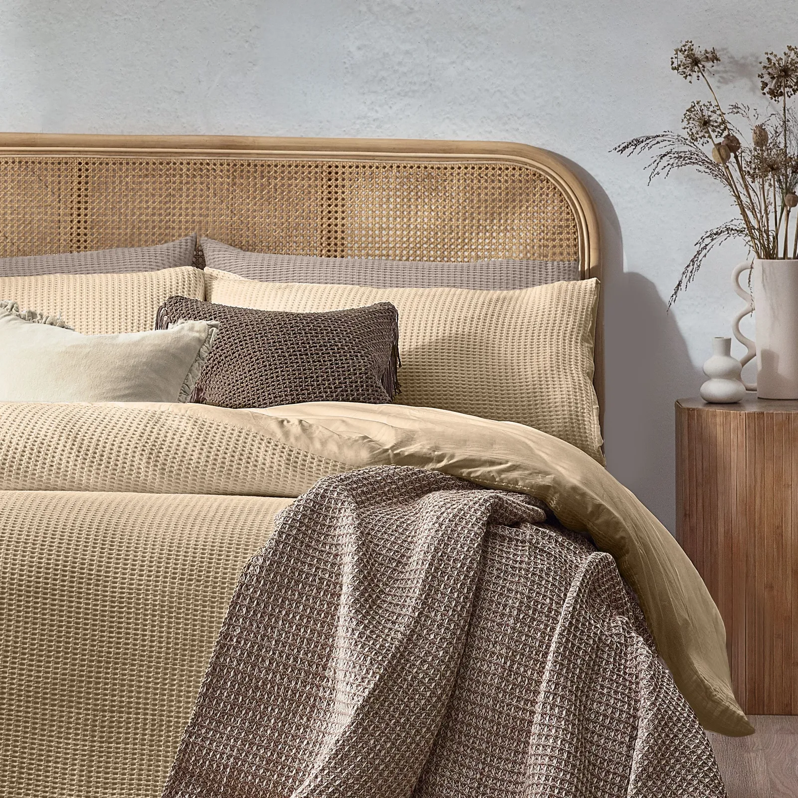 Yard Chunky Waffle 100% Cotton Duvet Cover Set in Light Tan 4