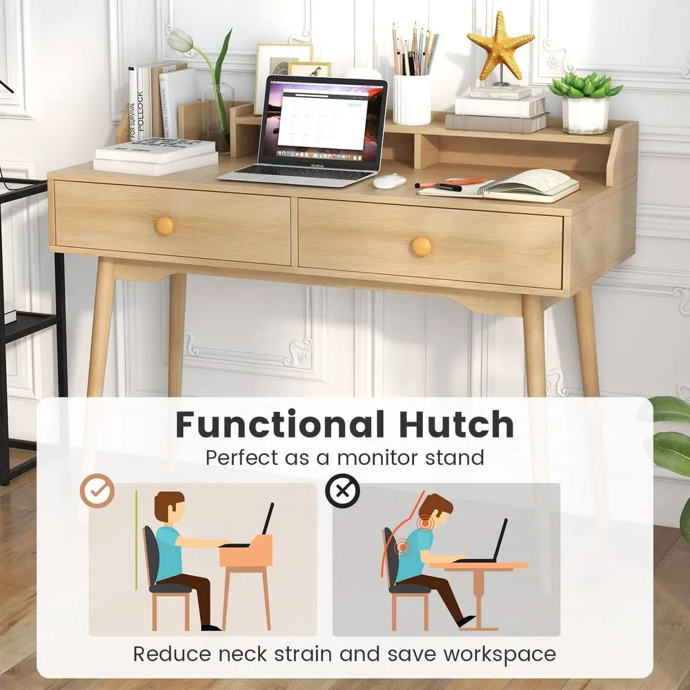 Costway Writing Desk 120 CM Home Office Computer Workstation in Beige 6