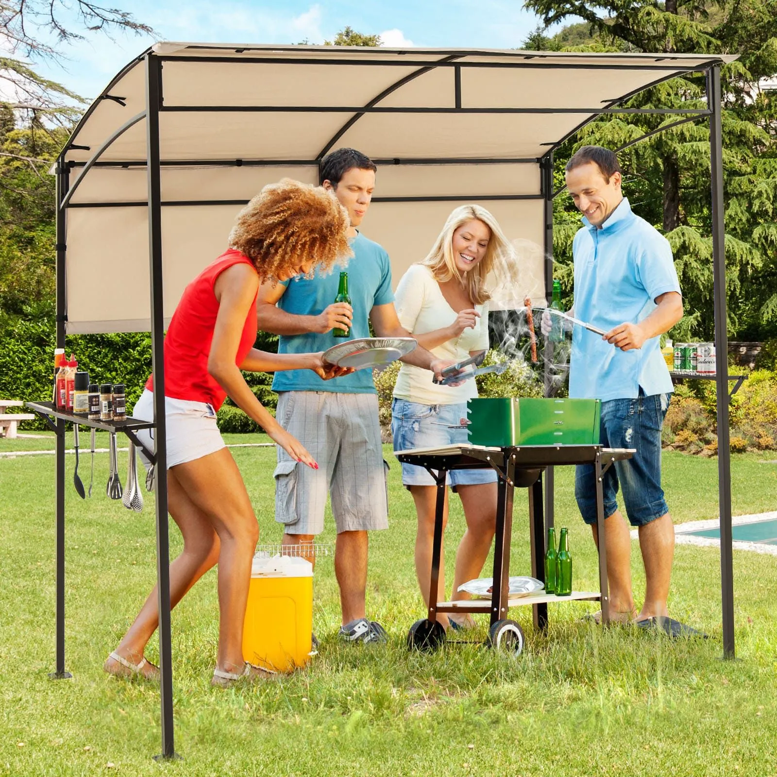 Costway 239 x 108 cm Grill Gazebo Outdoor Patio BBQ Canopy in Beige 5