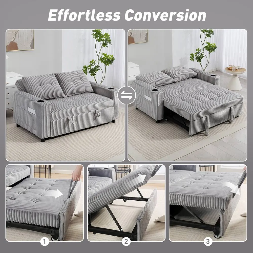 HOMCOM 2 Seater Sofa Bed, Click Clack Pull Out Bed Settee, Light Grey 4