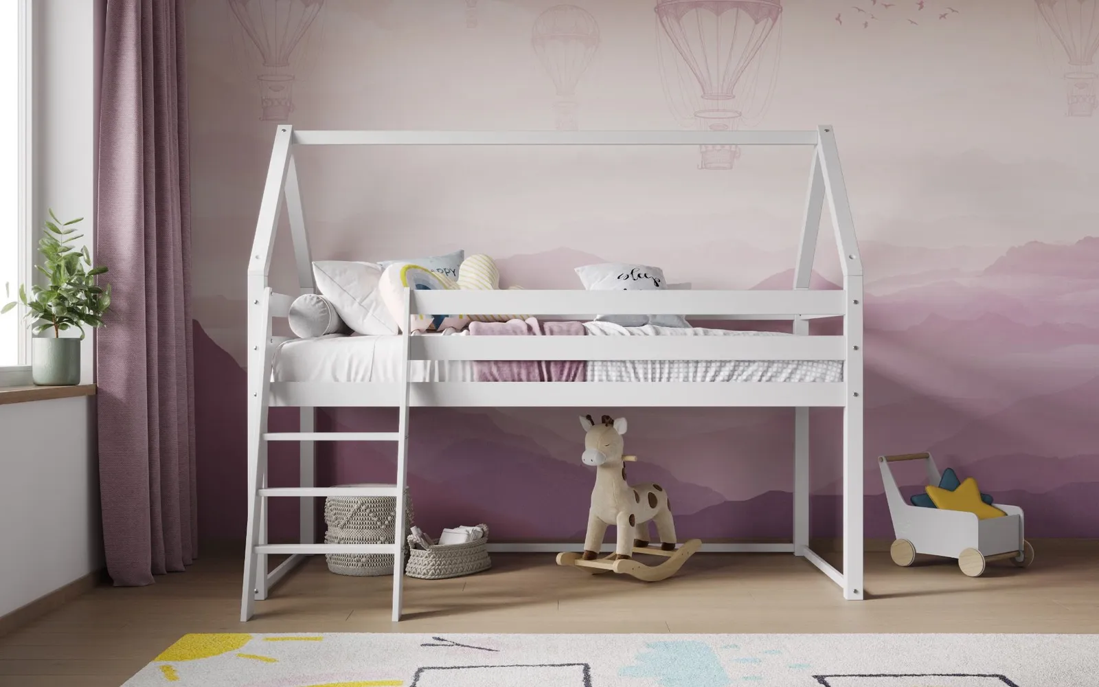 Flair Ellie Wooden House Mid Sleeper Bed in White 2