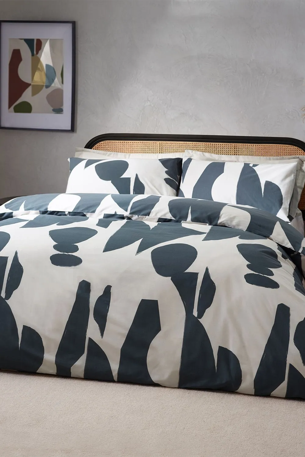 HOEM Meta Abstract Geometric Cotton Rich Duvet Cover Set in Navy