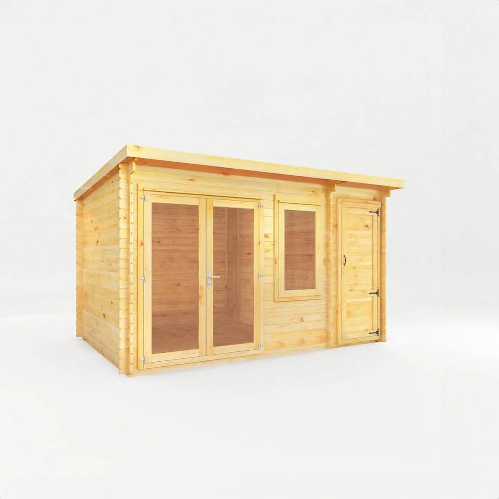 Mercia Elite Pent Log Cabin w/ Side Shed, 28 mm - L333.5 x W413.6 x H249.4 cm in Light Brown