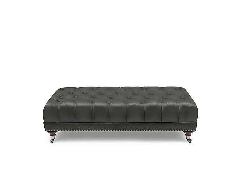 Wallace Leather Rectangular Footstool with Castors - Granite - Living Room Furniture - In Time for Christmas
