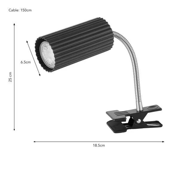 Georgi Industrial Ribbed Adjustable Clip On Table Lamp 6
