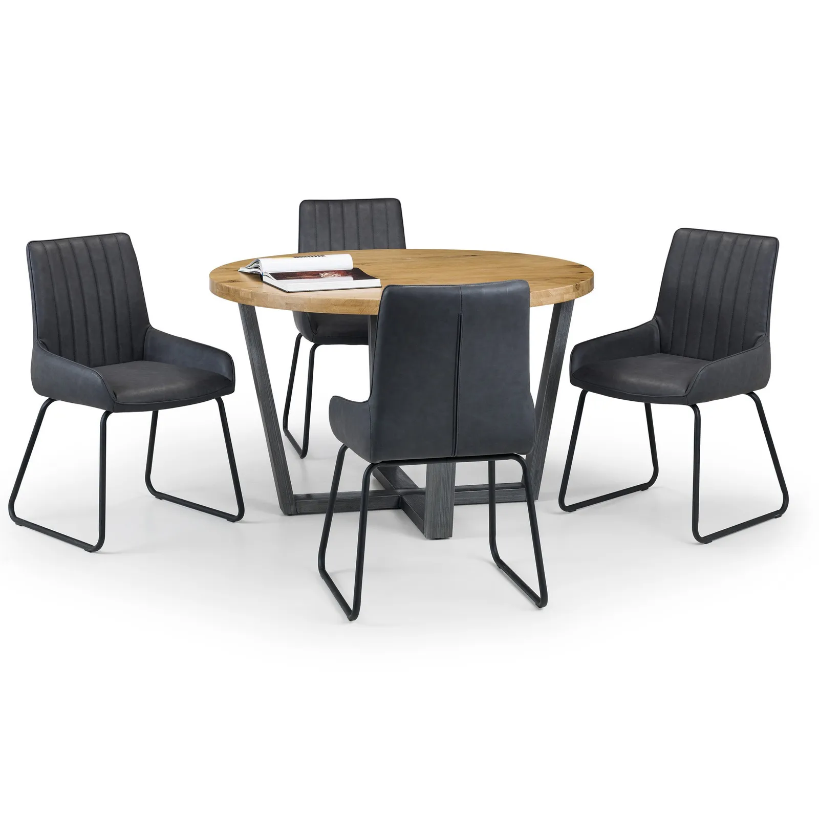 Brooklyn Round Dining Table with 4 Soho Chairs Brown/Charcoal