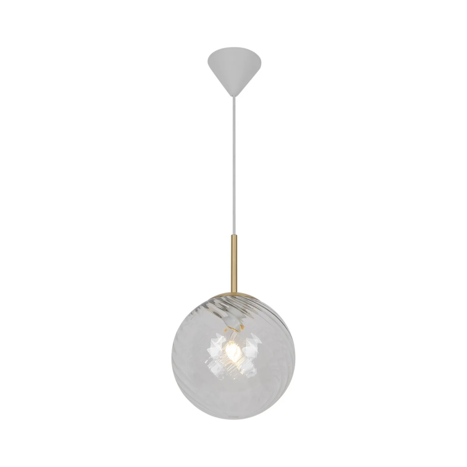 Nordlux Vintage Indoor Pendant Light Brass Metal E27 Swirl Glass - Mains Powered, IP20 in Gold