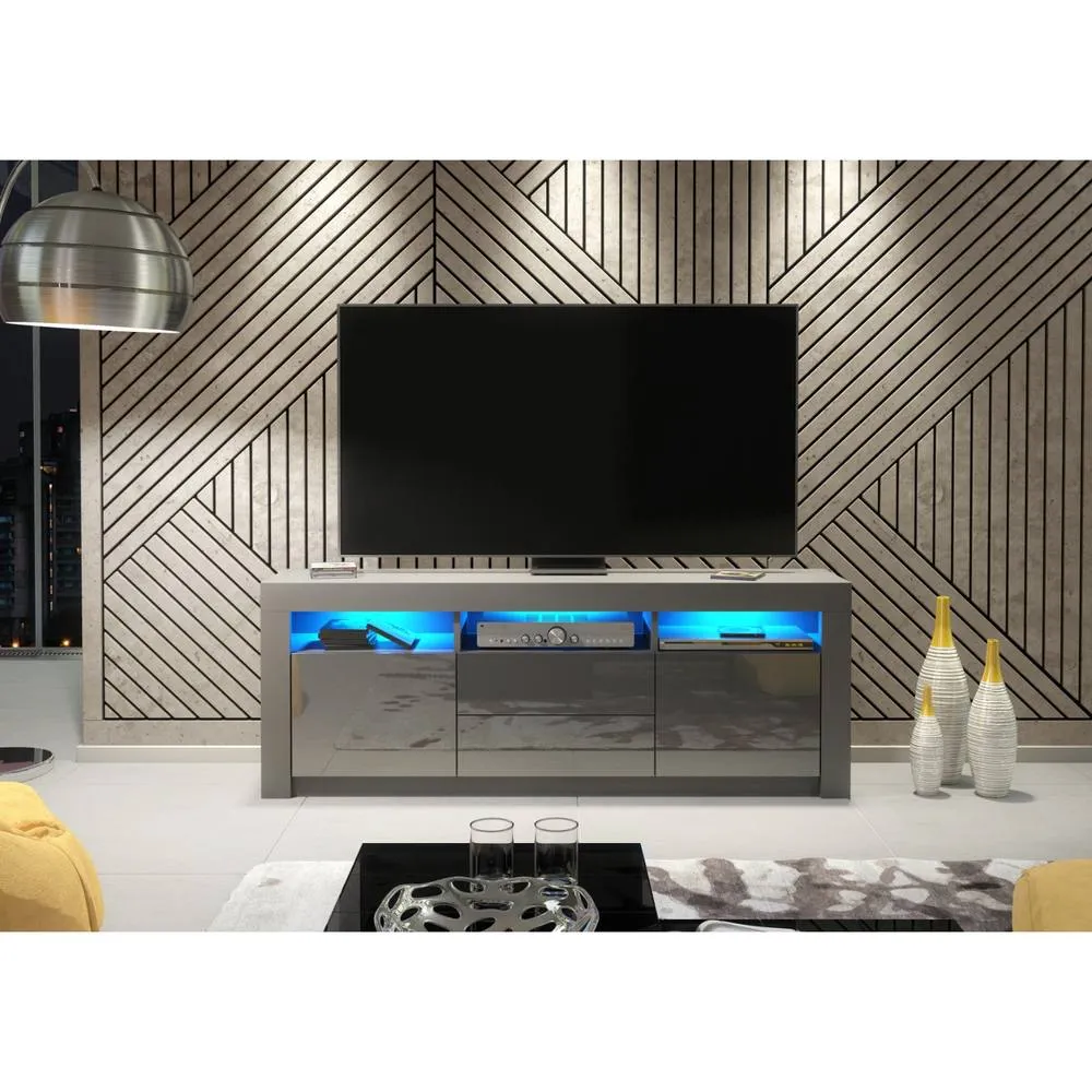 Creative Furniture Shine TV Unit 160cm - Dark Grey with Gloss Doors & LED Lights 2