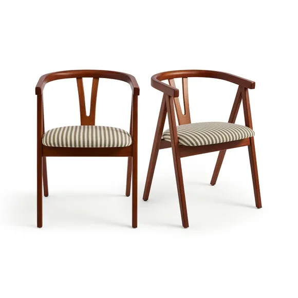Ansel Set of 2 Wishbone Dining Chairs, Striped Fabric 5