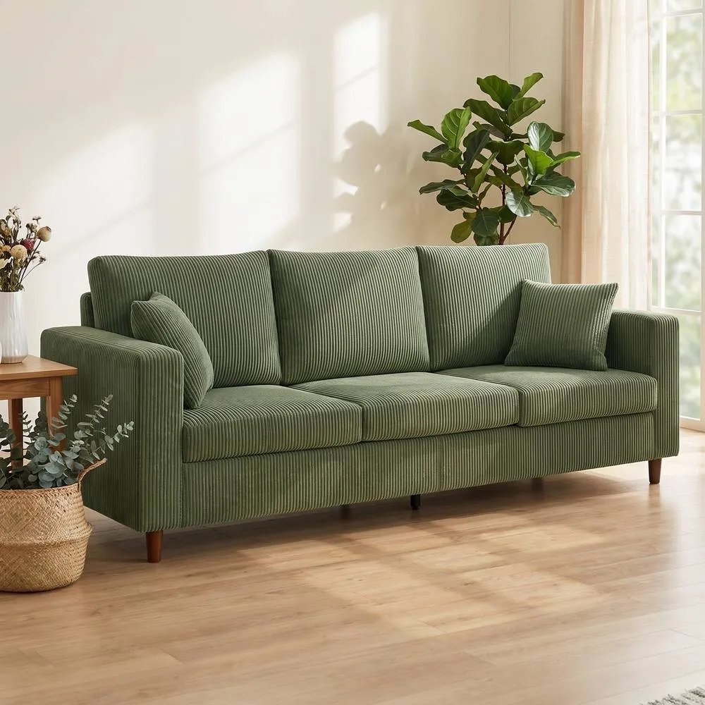 HOMCOM 3 Seater Sofa with Wide Seat, Corduroy Upholstered, Green