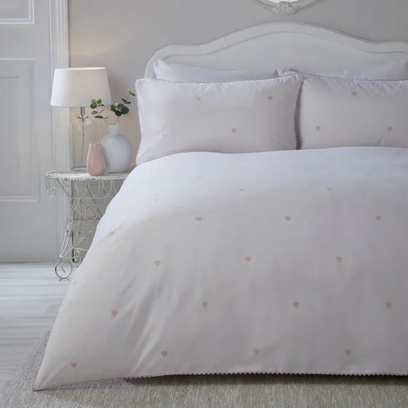 Serene Decorative Heart Duvet Cover and Pillowcase Set