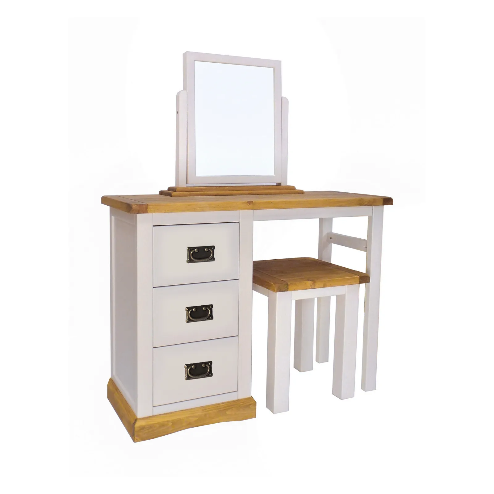 Cabinet Bits Bomporto 3 Drawer Dressing Table Set Brass Drop Handle in Light Grey