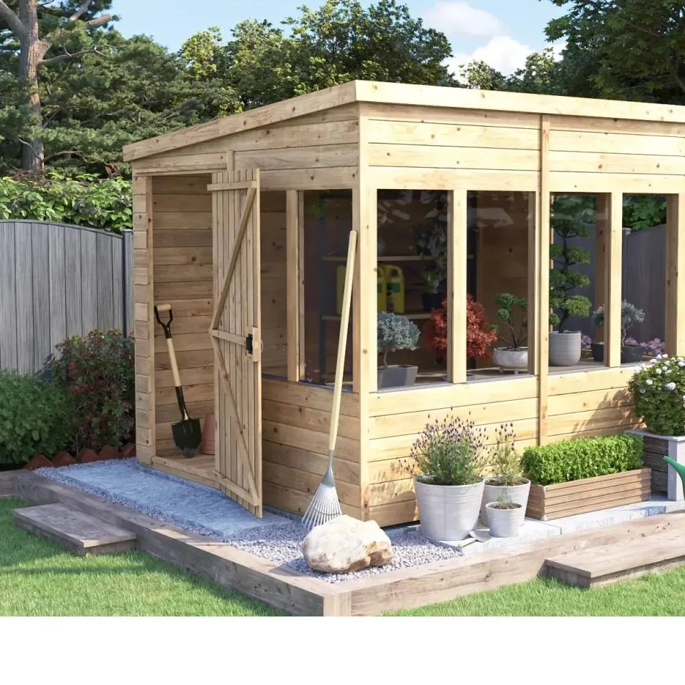 Dunster House Wooden Potting Shed Pent Roof W8' x D8' (W2.4 x D2.4m) Overlord Modular in Brown 2