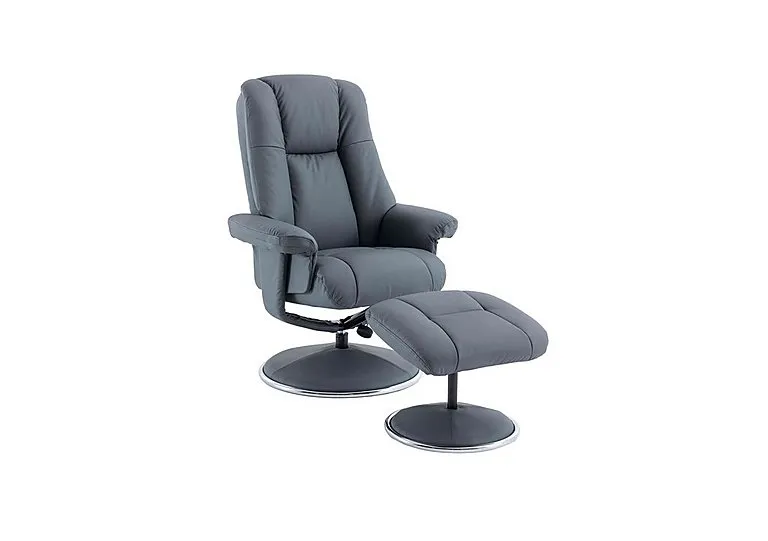 Troyes Leather Look High-Back 360 Swivel Chair and Footstool - Petrol Blue