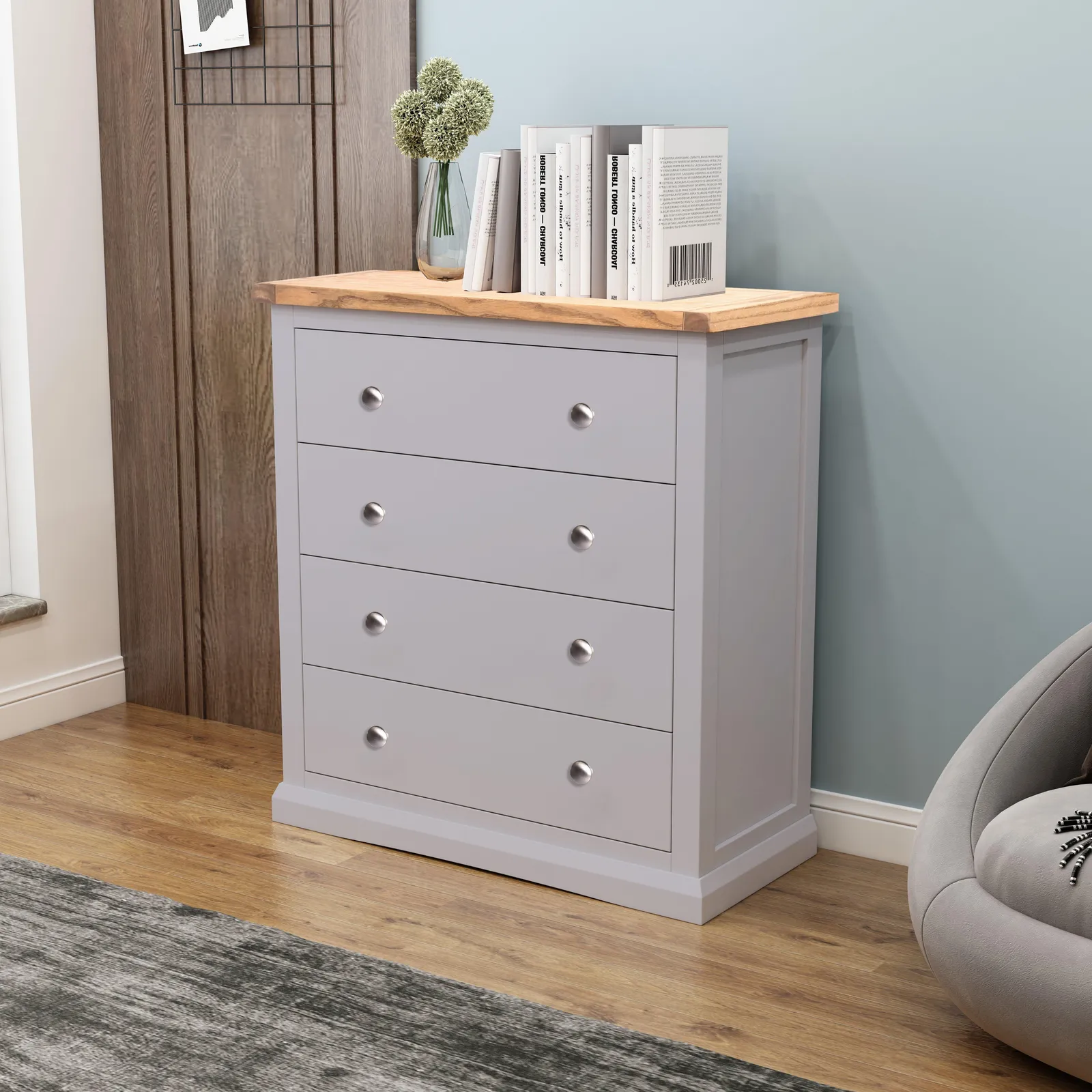 Cabinet Bits Rocca 4 Drawer Chest of Drawers Chrome Knob in Grey