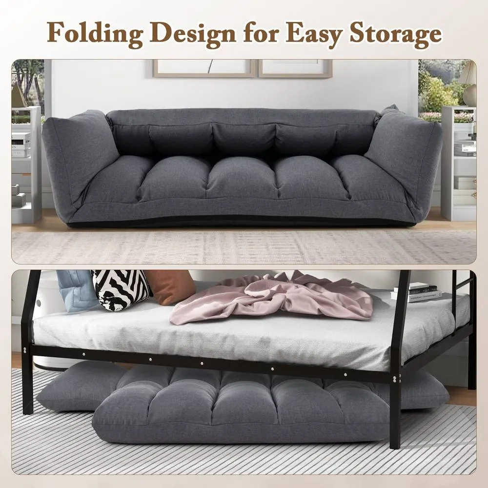 Costway Foldable Floor Sofa Upholstered Recliner Chair W/Adjustable Backrest in Grey 5