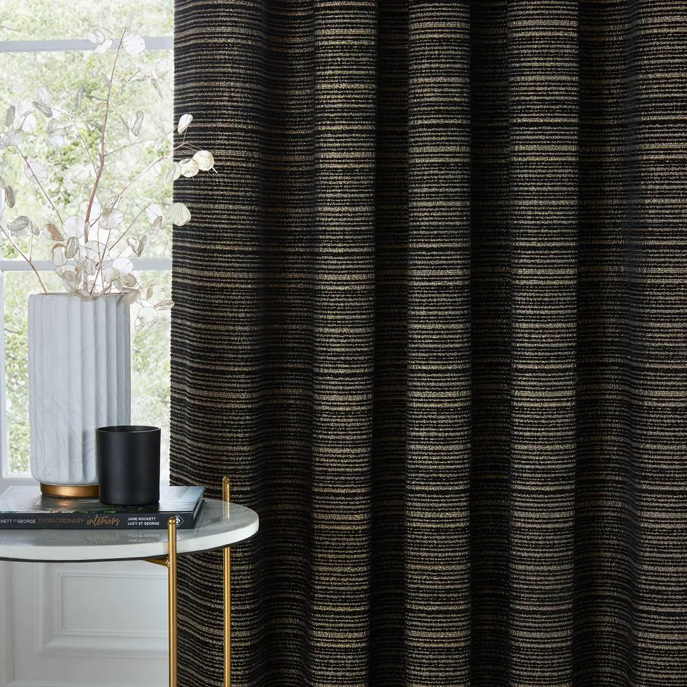 Paoletti Jupiter Chenille Jacquard Eyelet Curtain Pair in Black 5