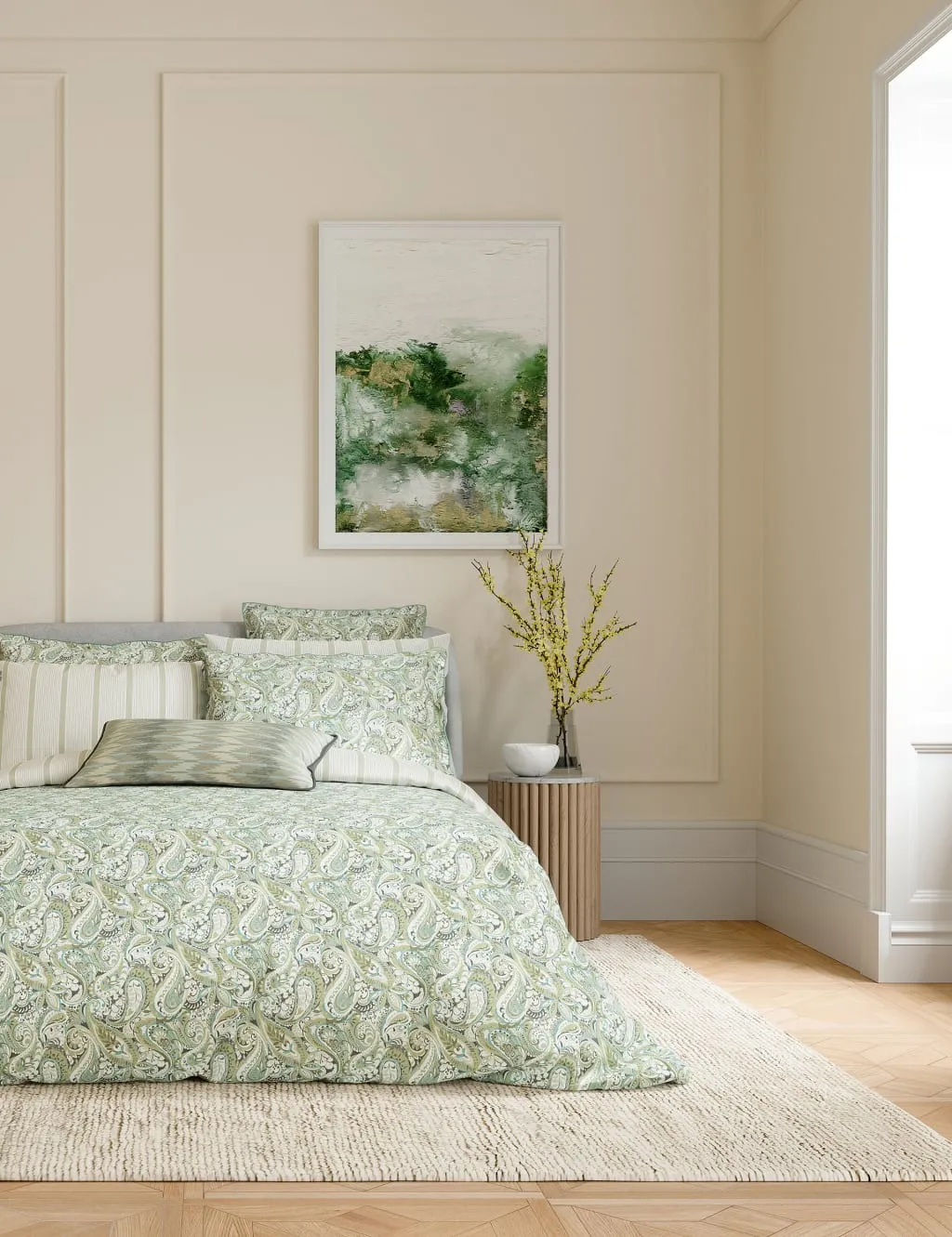 Bedeck of Belfast Pure Cotton Alessie Bedding Set Green Mix