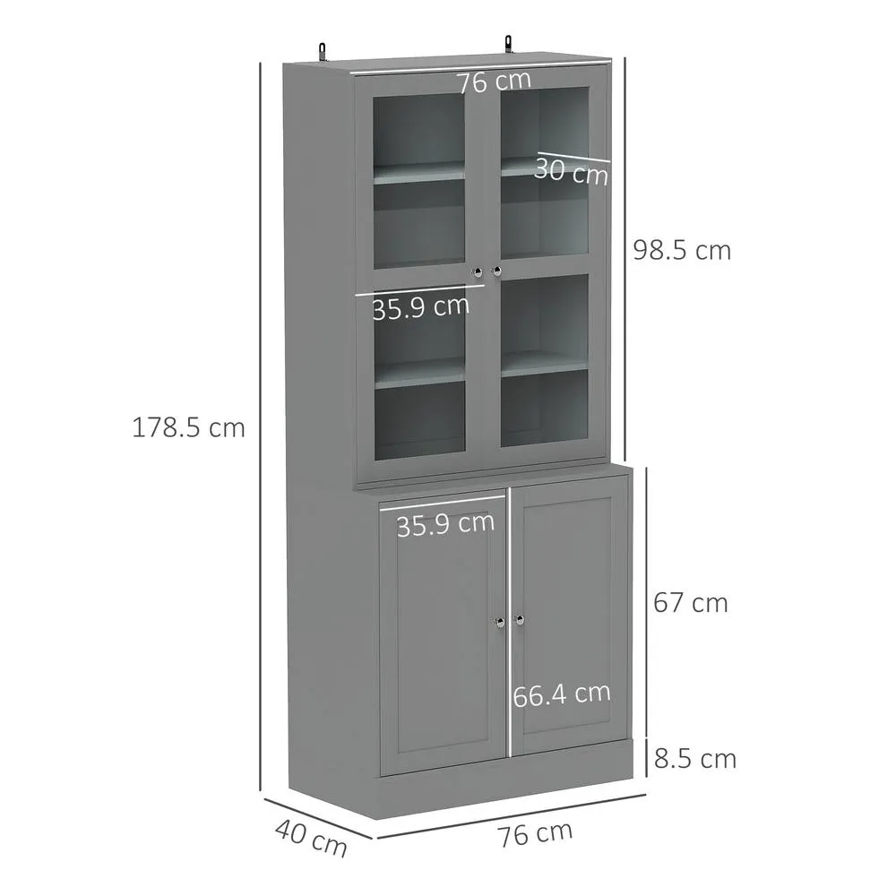 HOMCOM Modern Bookcase Display Storage Cabinet w/ Doors Adjustable Shelves in Grey 3