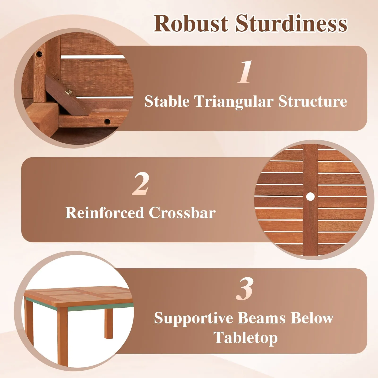Costway Patio Coffee Table Outdoor Solid Wood Side Table with Slatted Tabletop in Natural 3