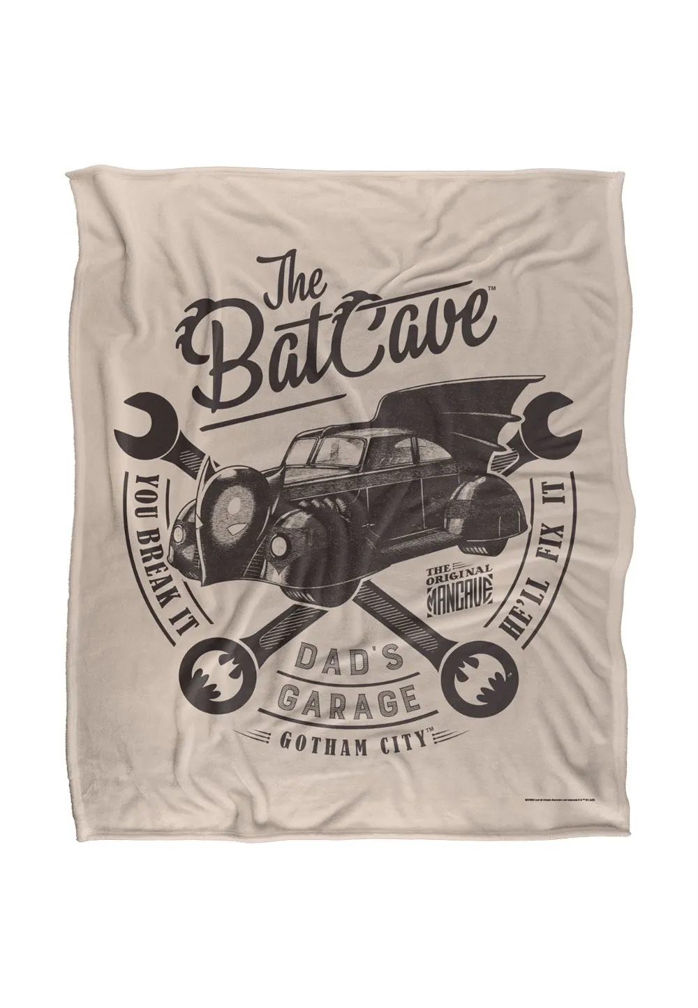 Batman Blanket, 152x127 cm Batcave Dad's Garage Silky Touch Super Soft Throw Blanket in White