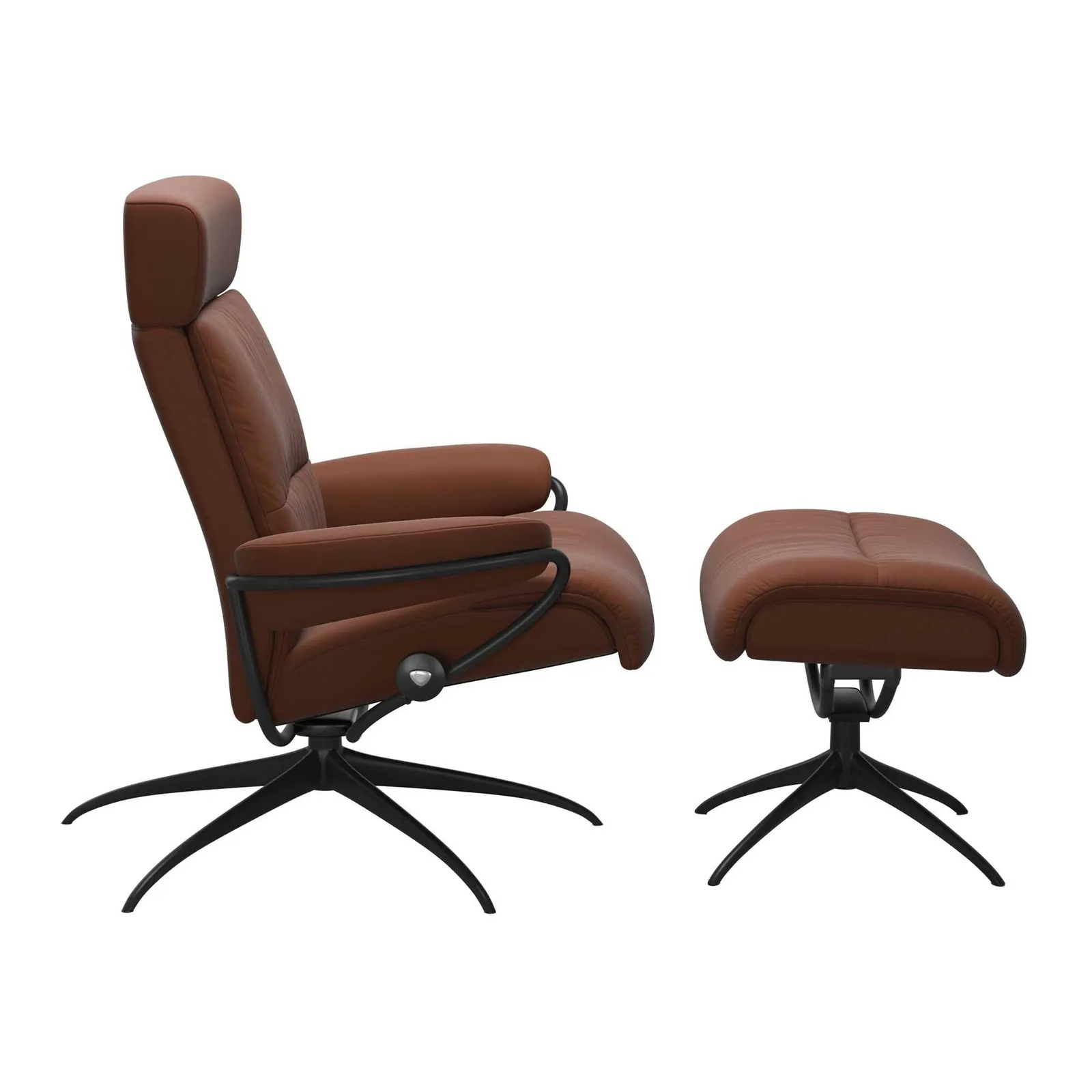 Stressless Tokyo Recliner Chair Adj Headrest & Stool, Brown Leather | Barker & Stonehouse 2