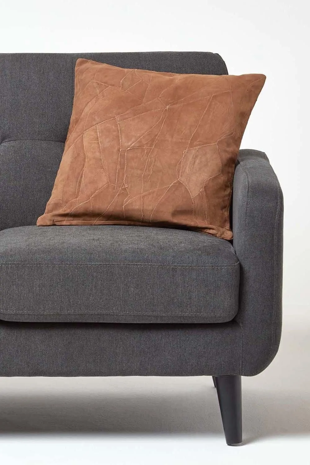 Homescapes Real Leather Suede Cushion with Feather Filling in Tan 4