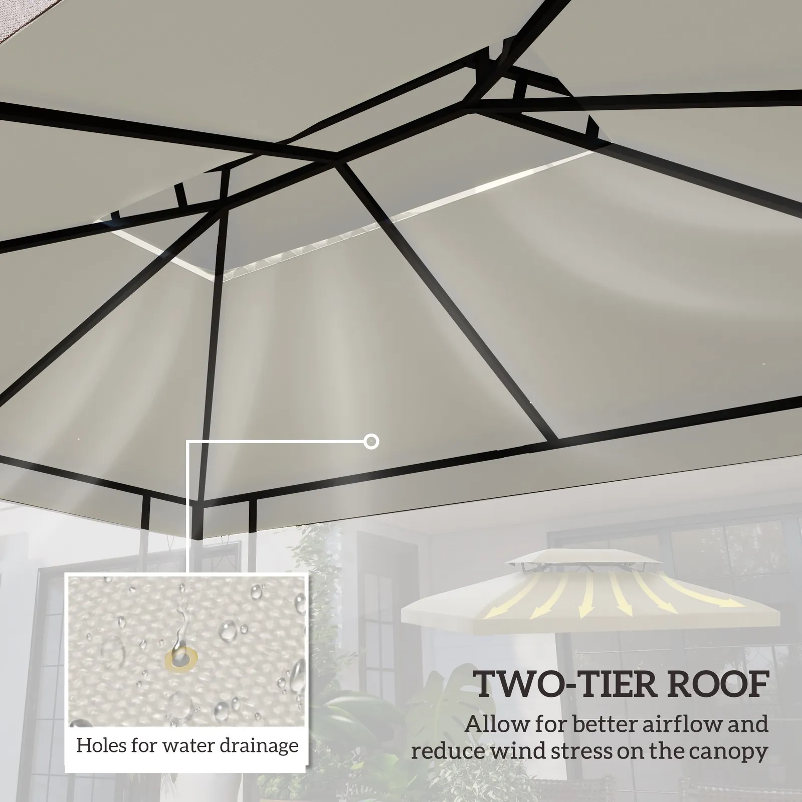 OUTSUNNY 3x4m Gazebo Replacement Roof Canopy 2 Tier Top UV Cover Patio in Cream 4