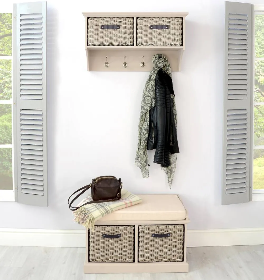 Statement Furniture Tetbury Coat Rack Hanging Shelf with 2 Brown Storage Baskets in Taupe 5