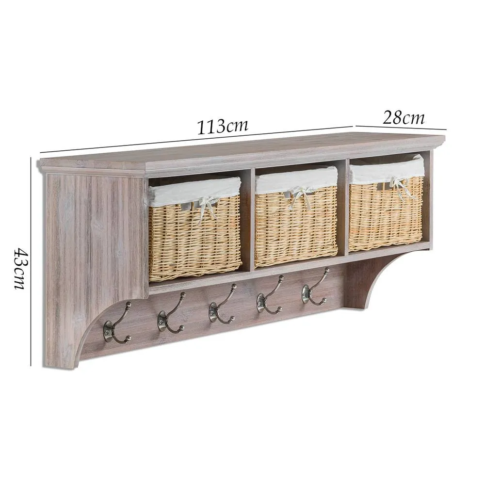 Statement Furniture Tetbury Acacia Wood Coat Rack / Shelf with Storage Baskets - Large in Brown 2