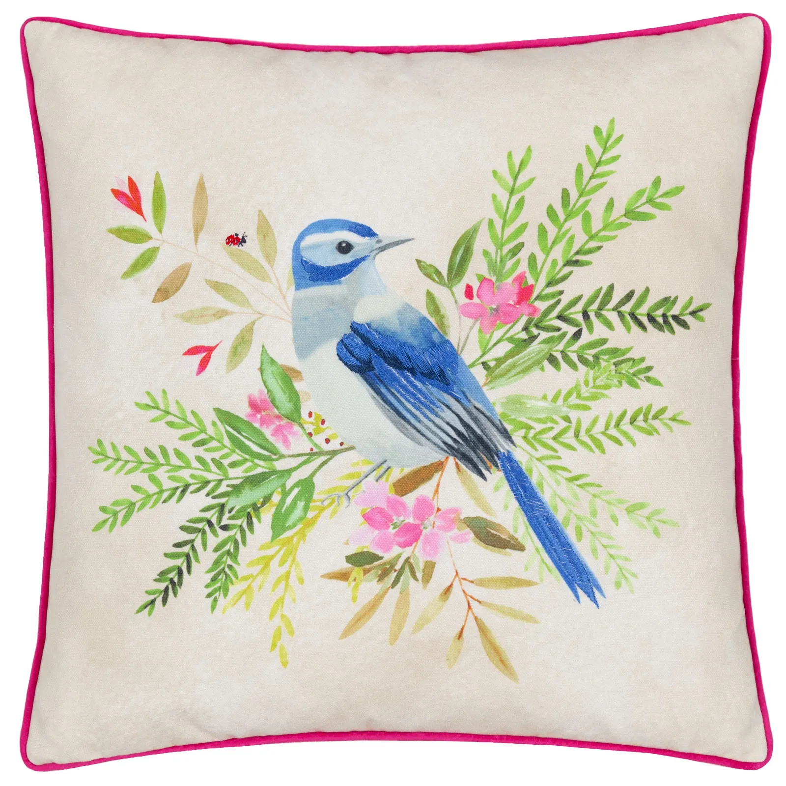 Evans Lichfield Daisy Hill Bluebird Printed Cushion in Pink