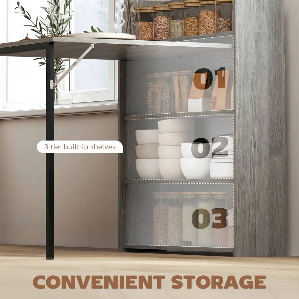 HOMCOM Folding Dining Table, Kitchen Table with Shelves Grey Wood Effect 6