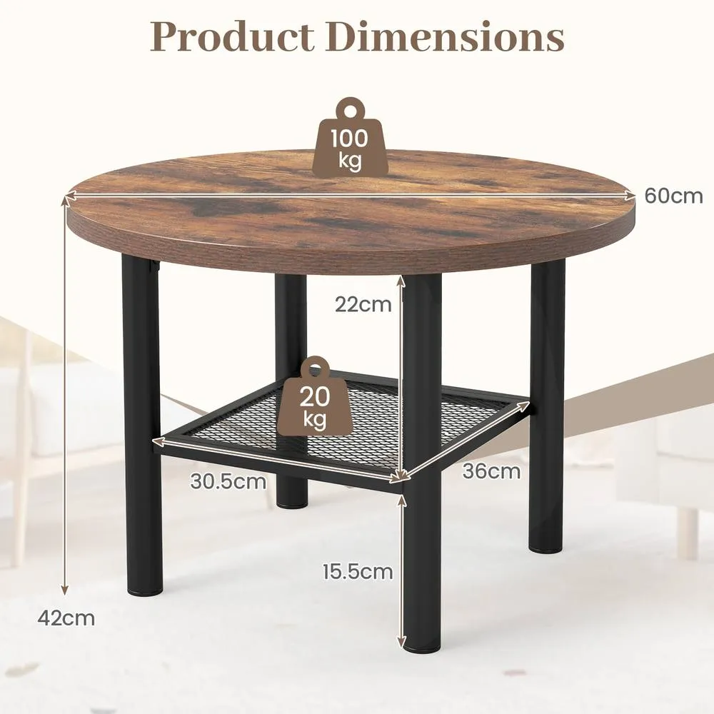 Costway Round Coffee Table 2-Tier Modern Circular Center Table in Brown 2