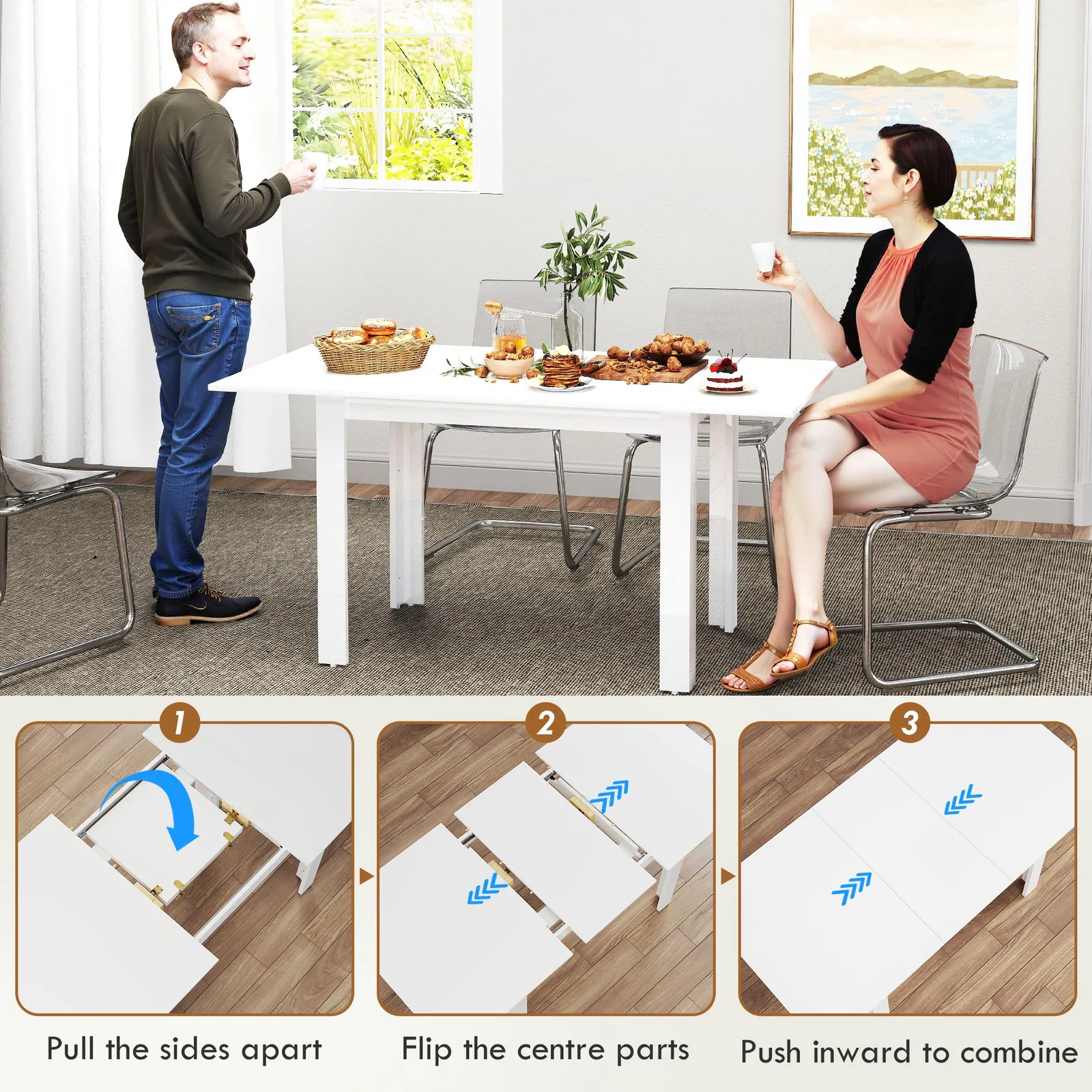 HOMCOM Extendable Dining Table, Seats 4-6 People, High Gloss White 5