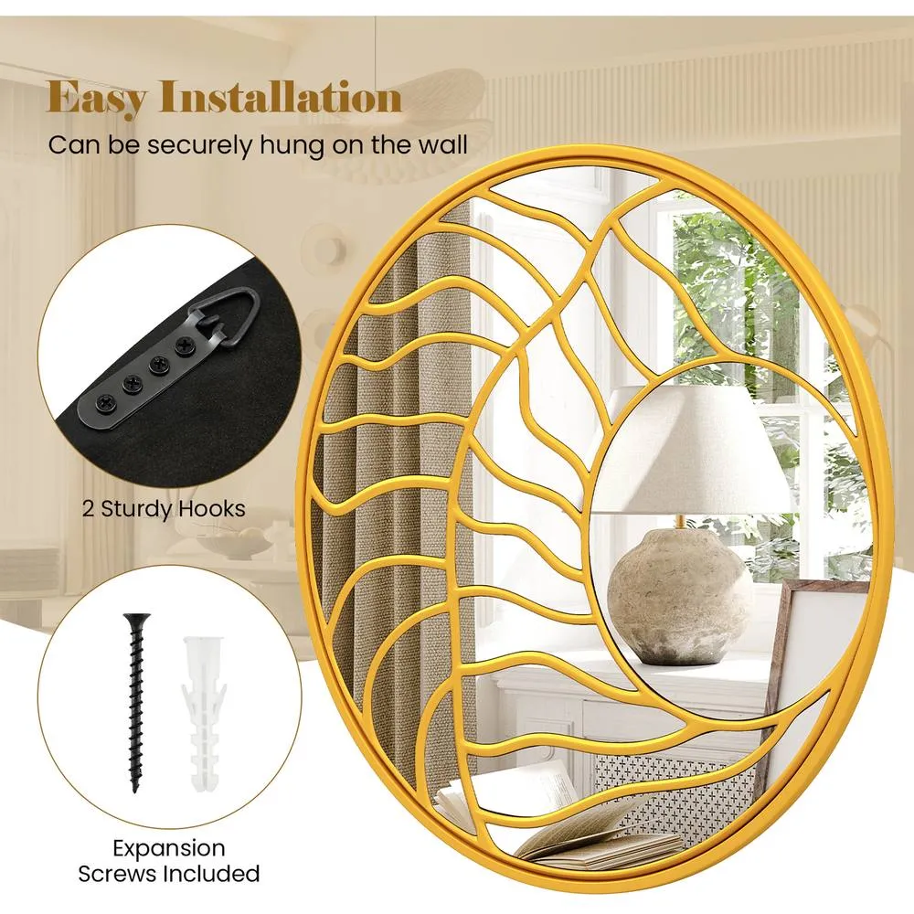 Costway Gold Wall Mirror 80 cm Large Round Wall Decorative Mirror-Gold 6