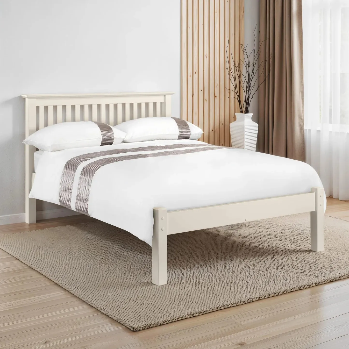 Barcelona - Double -  White Finish Solid Pine Wooden Bed Frame - Double - Happy Beds 1